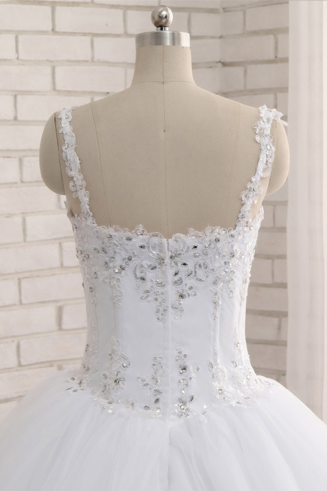 A-line Straps Sleeveless Court Train Tulle Wedding Dress With Appliques 5