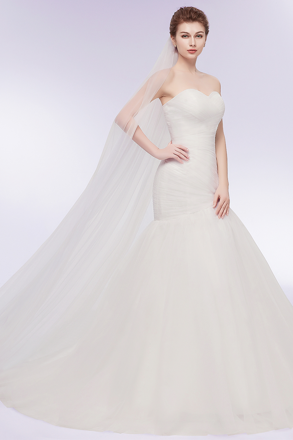 Mermaid Strapless Sweetheart Neck Sleeveless Court Train 100D Chiffon Bridal Gown With Ruffles 6
