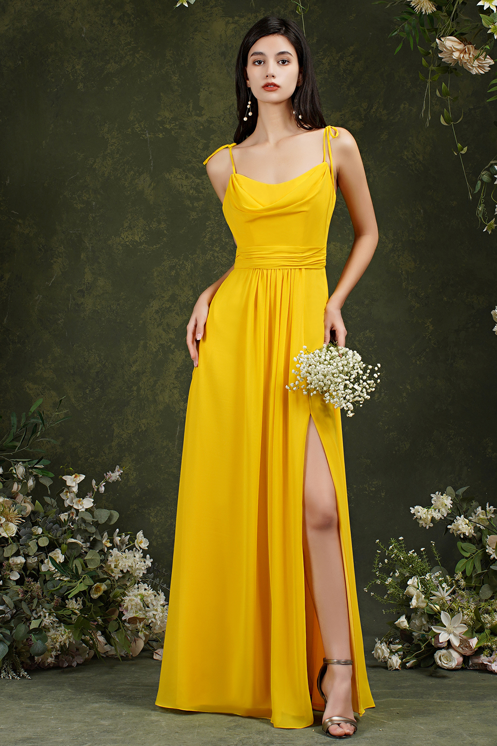 A-line Strapless Spaghetti Straps Sleeveless Floor-length 100D Chiffon Bridesmaid Dress With Ruffles 4
