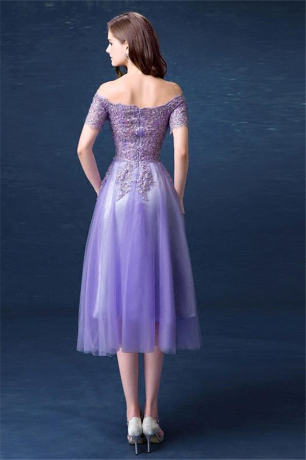 A-line Bateau Neck Sleeveless Knee-length Tulle Homecoming Dress With Appliques 2