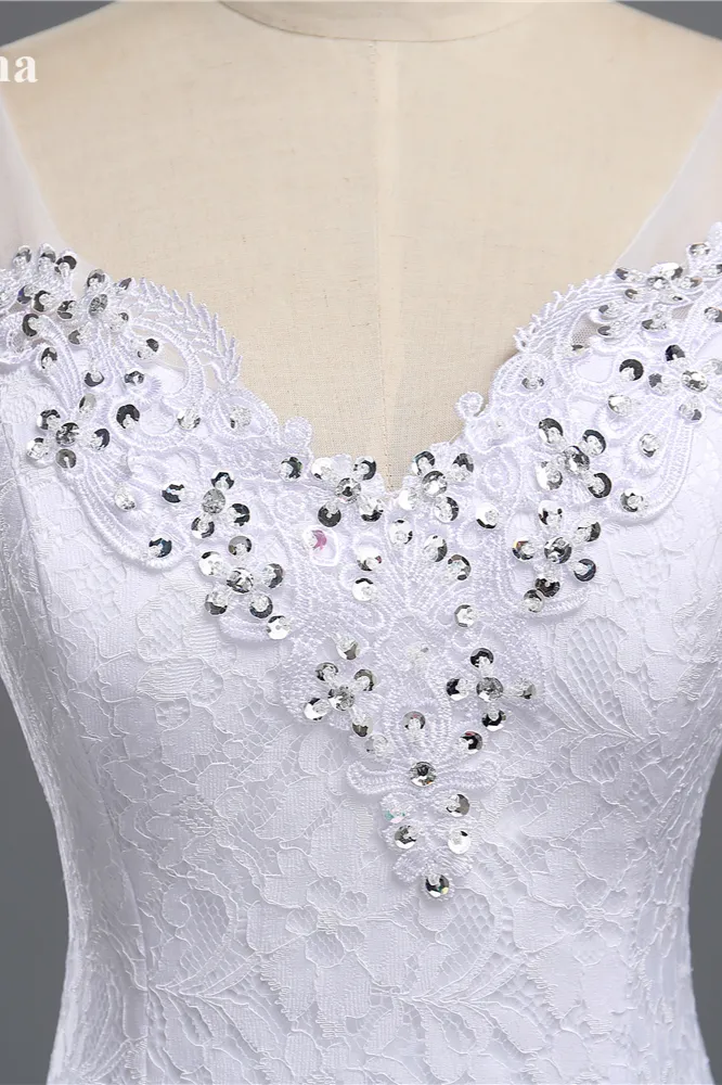 Mermaid Straps Floor-length Tulle Wedding Dress With Lace 4