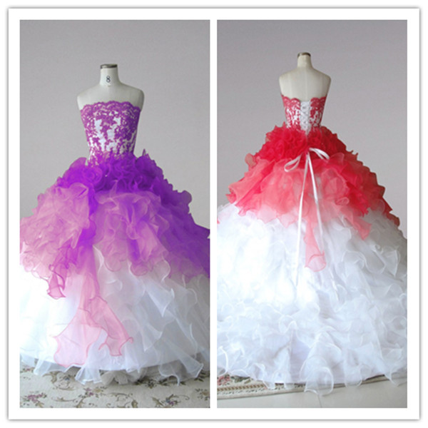 Ball Gown Strapless Sleeveless Sweep / Brush Train Organza Evening Gown With Lace 2