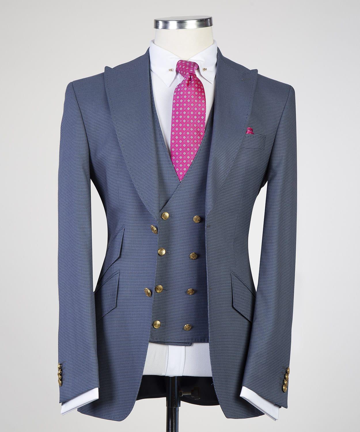 Grey 3-Pieces Men Suit with Peaked Lapel 4