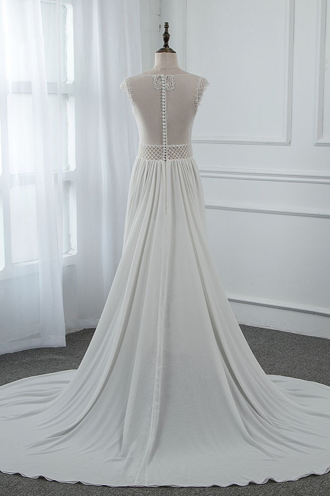 A-line Jewel Neck Sleeveless Floor-length 100D Chiffon Bridal Attire With Beading 2