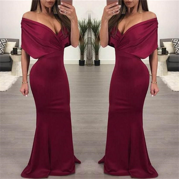 Mermaid Off-the-shoulder Sleeveless Floor-length Evening Dress With Ruffles 3