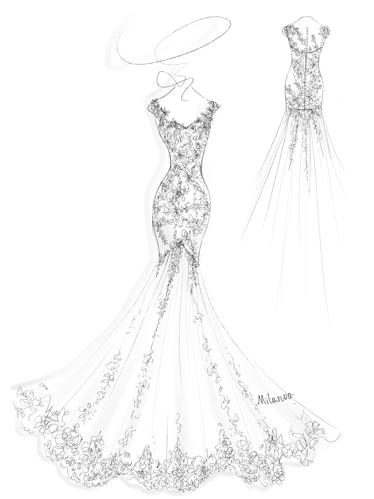 Mermaid V-neck Sleeveless Sweep / Brush Train Lace Bridal Gown With Lace 4