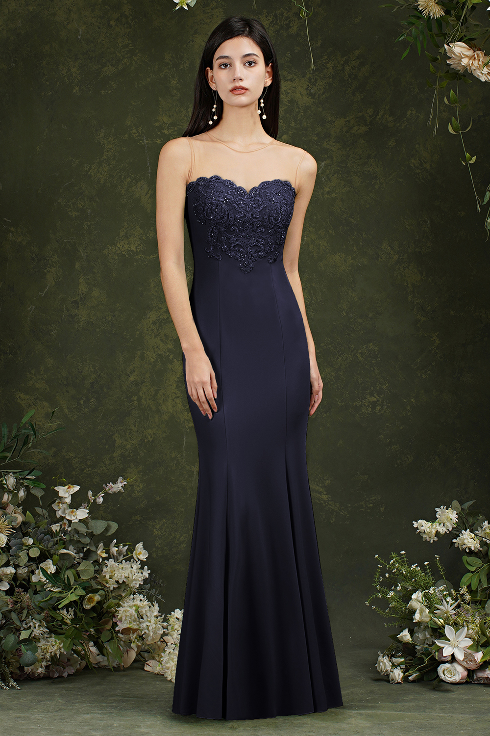 Mermaid Jewel Neck Sleeveless Floor-length Twisted Pair Formal Dress With Ruffles 4