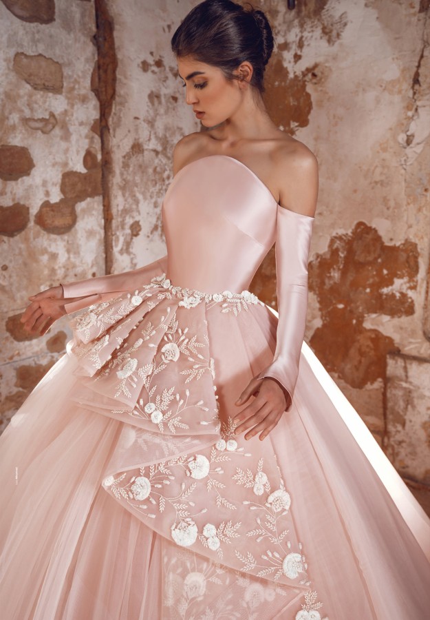 A-line Off-the-shoulder Long Sleeves Floor-length Tulle Formal Dress With Ruffles 2