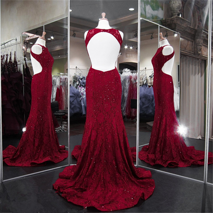 Mermaid Jewel Neck Sleeveless Sweep / Brush Train Evening Dress With Beading 3