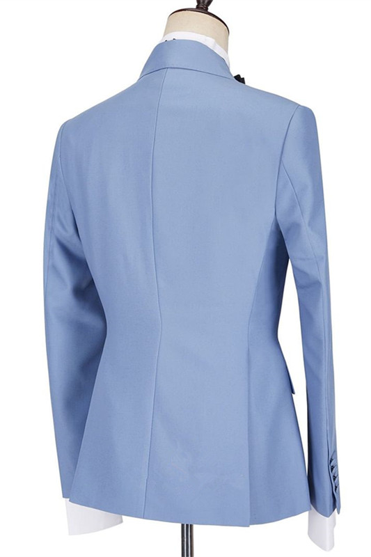 Blue Single Breasted Men's Suit with Peaked Lapel for Prom 2
