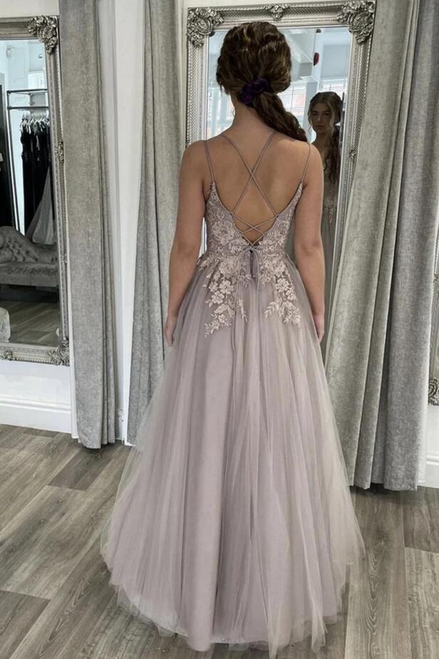 Column Spaghetti Straps Sleeveless Floor-length Lace Evening Gown 3