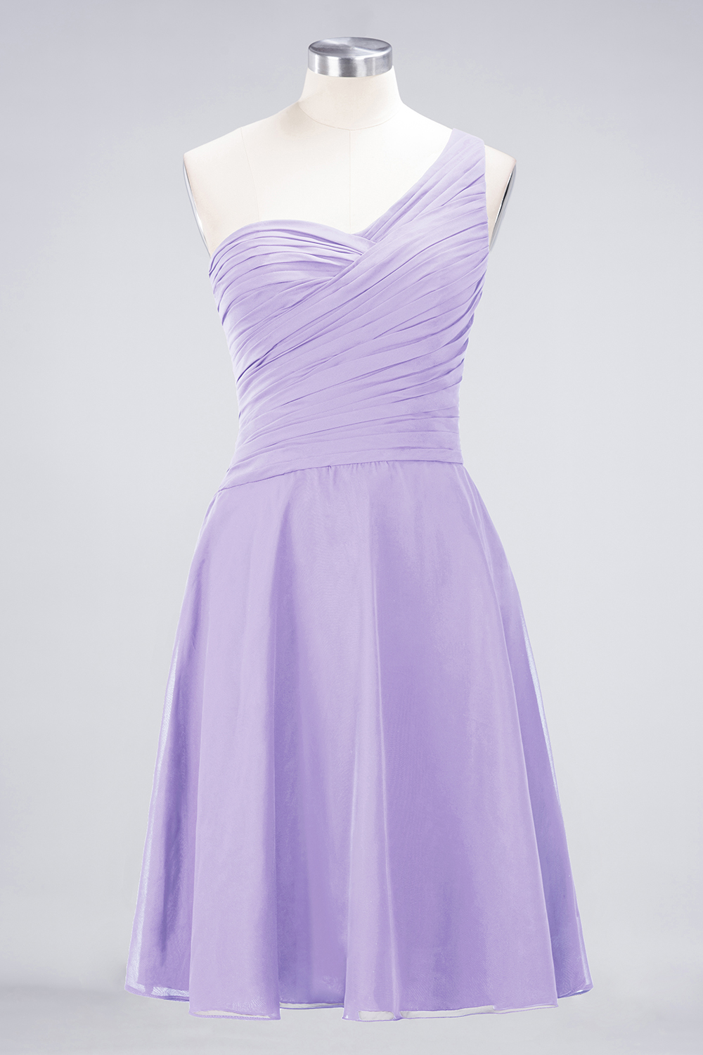 A-line One Shoulder Sweetheart Neck Sleeveless Knee-length 100D Chiffon Bridesmaid Attire With Ruffles 41