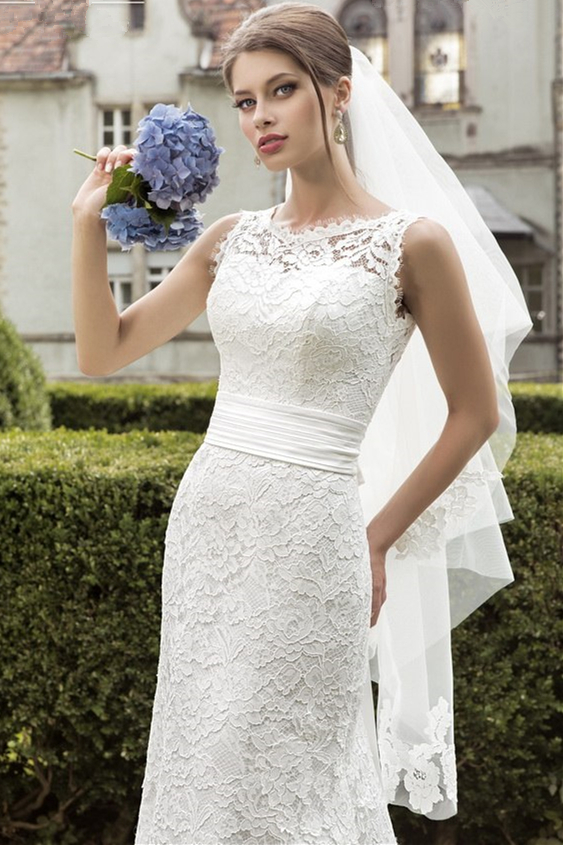 Seraphina Full Lace Mermaid Wedding Dress with Pleated Satin Sash and Bow 3