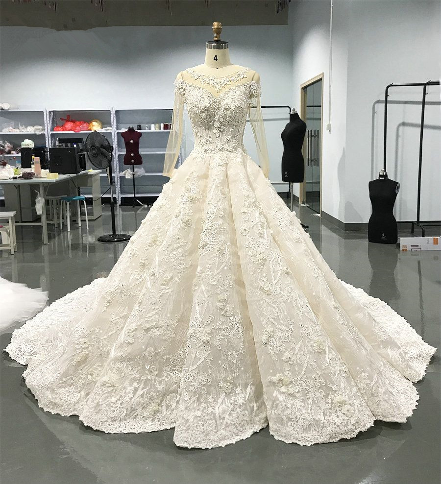 White A-Line Wedding Dress with Jewel Long Sleeves and Lace Appliques 3
