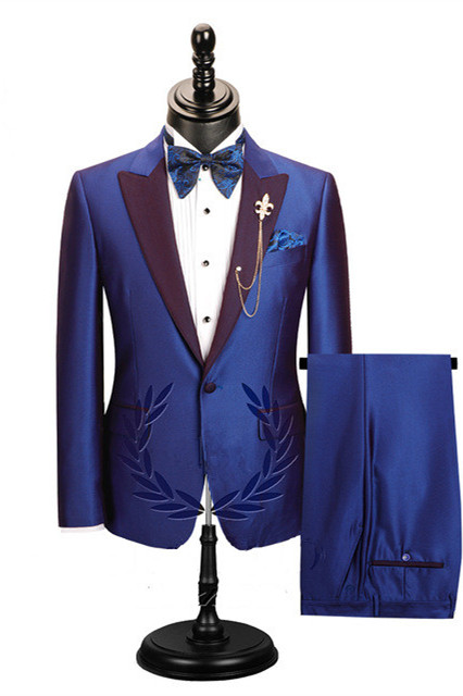 Blue Peaked Lapel Men's Prom Suit 2