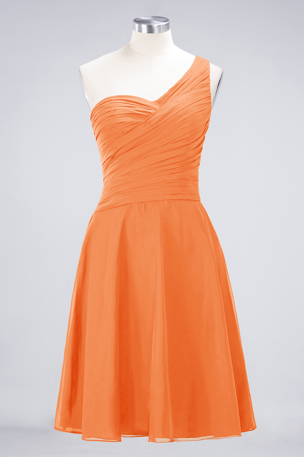 A-line One Shoulder Sweetheart Neck Sleeveless Knee-length 100D Chiffon Bridesmaid Attire With Ruffles 31