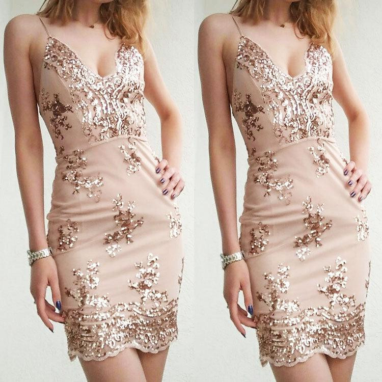 Column Spaghetti Straps V-neck Sleeveless Mini Party Dress With Appliques 2
