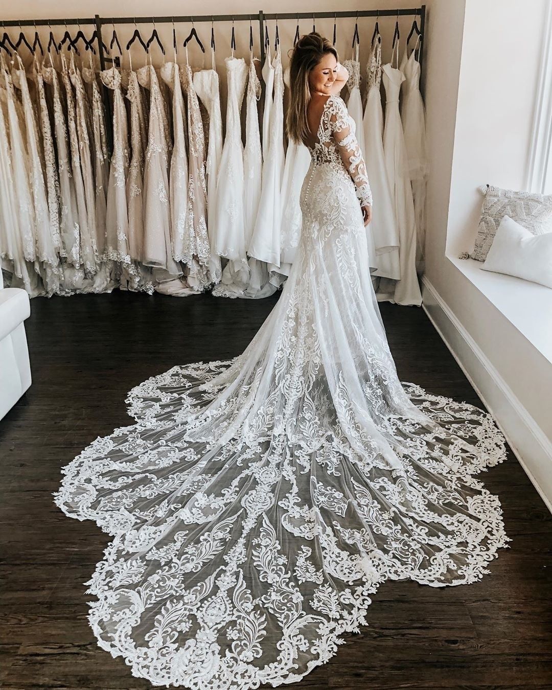 Off-The-Shoulder Mermaid Wedding Dress with Open Back and Lace Court Train 3