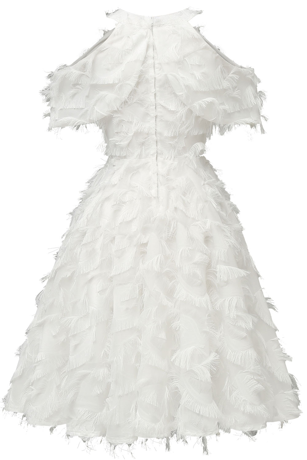 A-line Halter-neck Knee-length Party Dress With Feathers 2