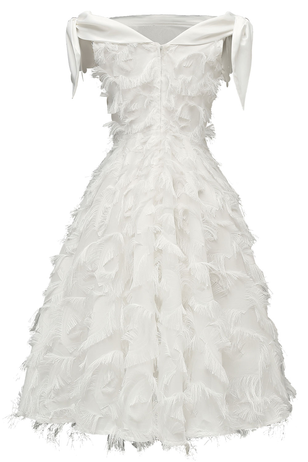 A-line Bateau Neck Knee-length Party Gown With Feathers 2