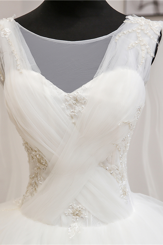 A-line Straps Floor-length Tulle Wedding Dress With Appliques 6