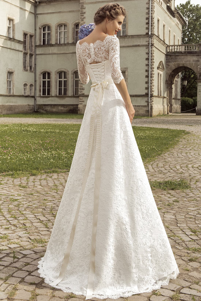 A-line Scalloped-Edge Floor-length Bridal Dress With Lace 2