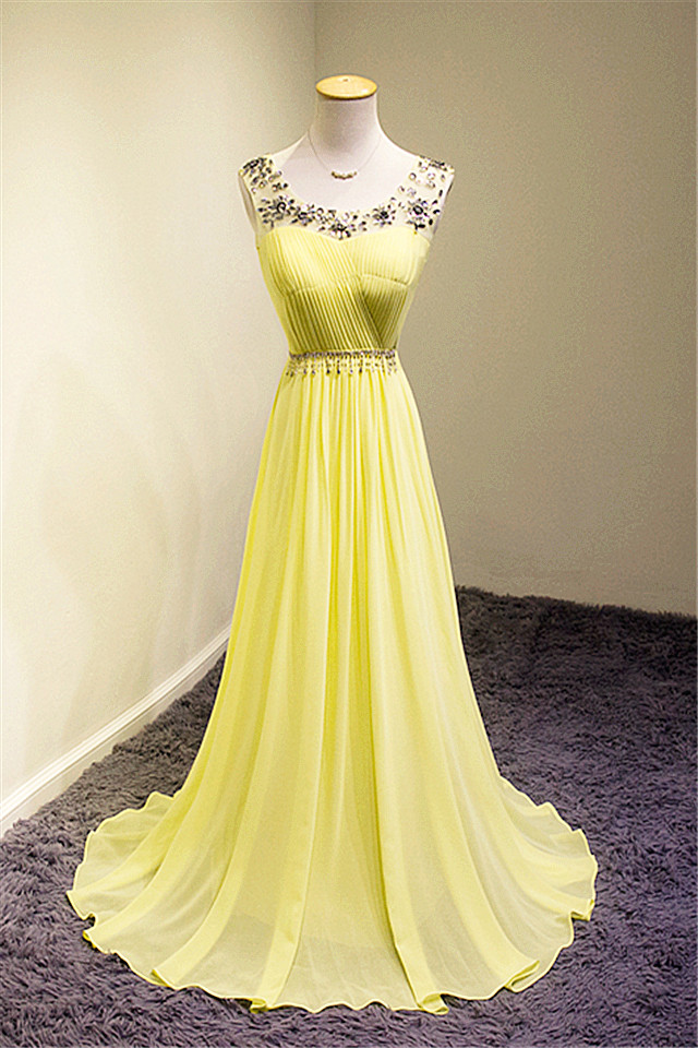 A-line Sleeveless Floor-length 100D Chiffon Prom Dress With Beading 2