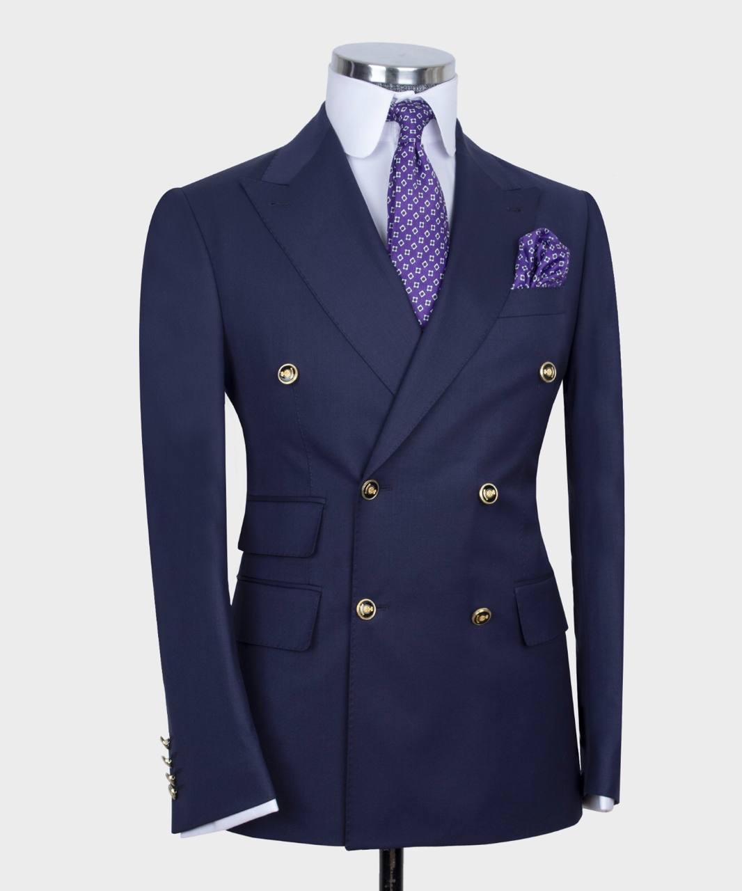 Dark Blue Double Breasted Business Suit 3
