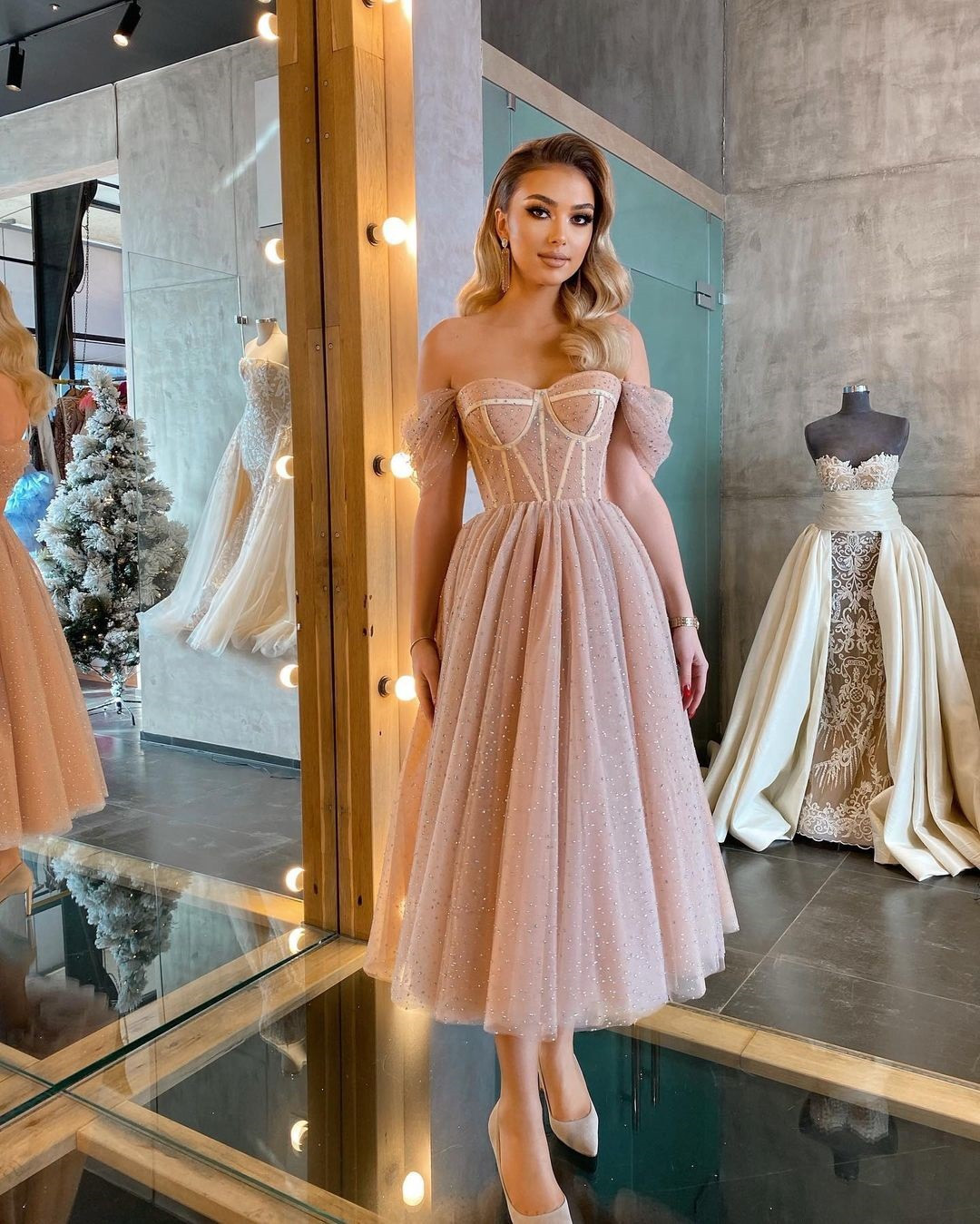 A-line Off-the-shoulder Cap Sleeves Ankle-length 100D Chiffon Cocktail Party Dress With Sequins 2