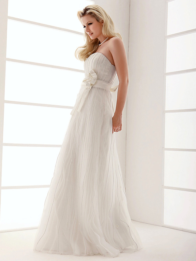Column Strapless Sleeveless Floor-length Organza Bridal Dress 7