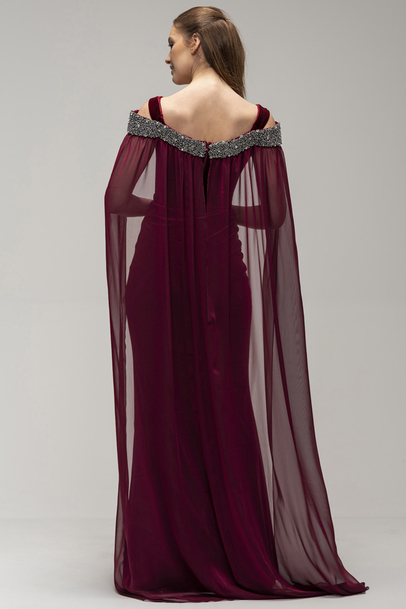 Mermaid Plunging Neckline Sleeveless Floor-length Velvet Formal Dress With Crystal 3