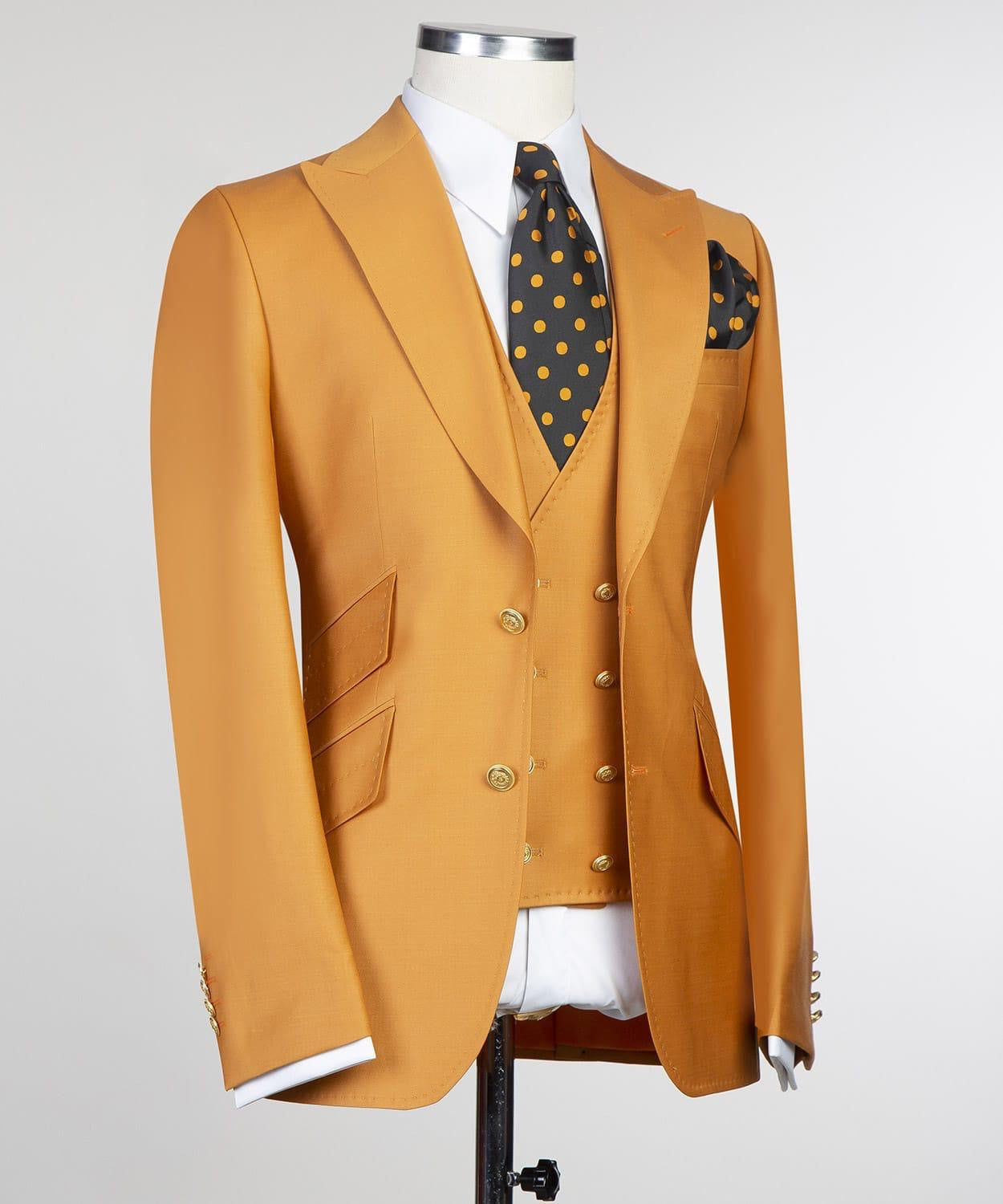 Dark Yellow Three Pieces  Men Suit with Peaked Lapel 3