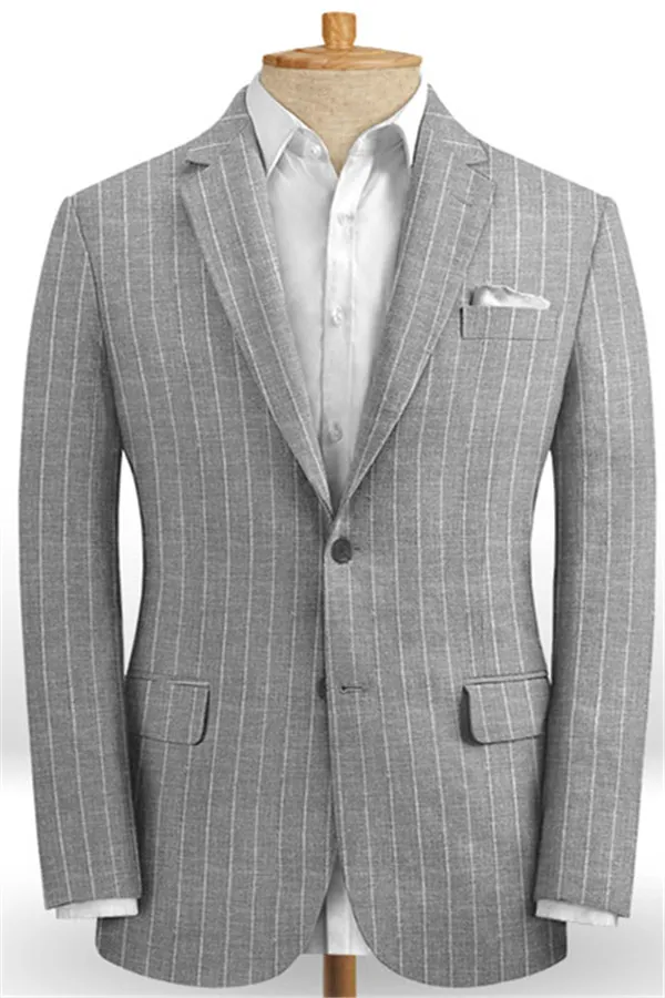 Gray Striped Linen Men Suits 1