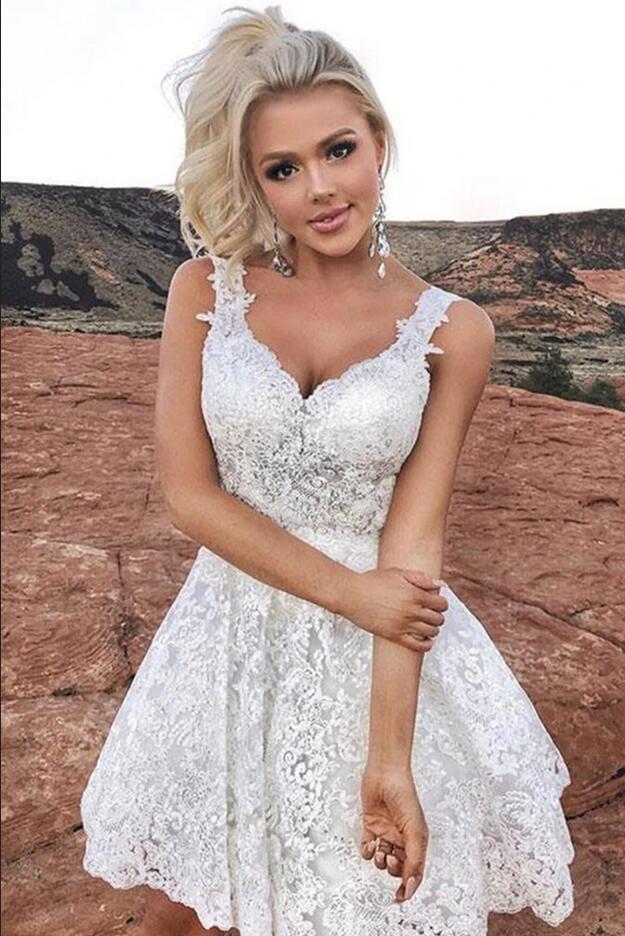 A-line Sweetheart Neck Sleeveless Knee-length Lace Homecoming Gown With Ruffles 3