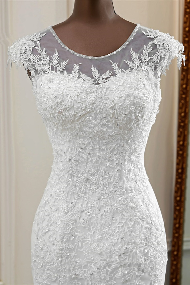 Mermaid Jewel Neck Sleeveless Floor-length Lace Bridal Attire With Lace 5