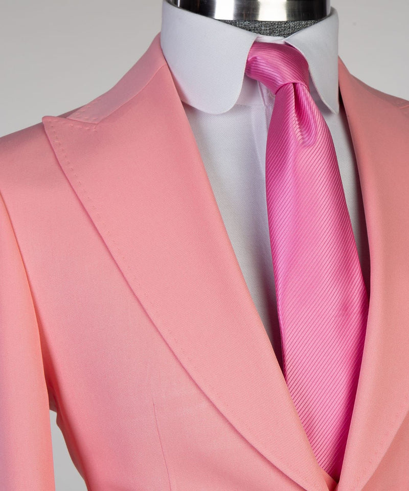 Pink Peaked Lapel Slim Fit Prom Men Suit 2