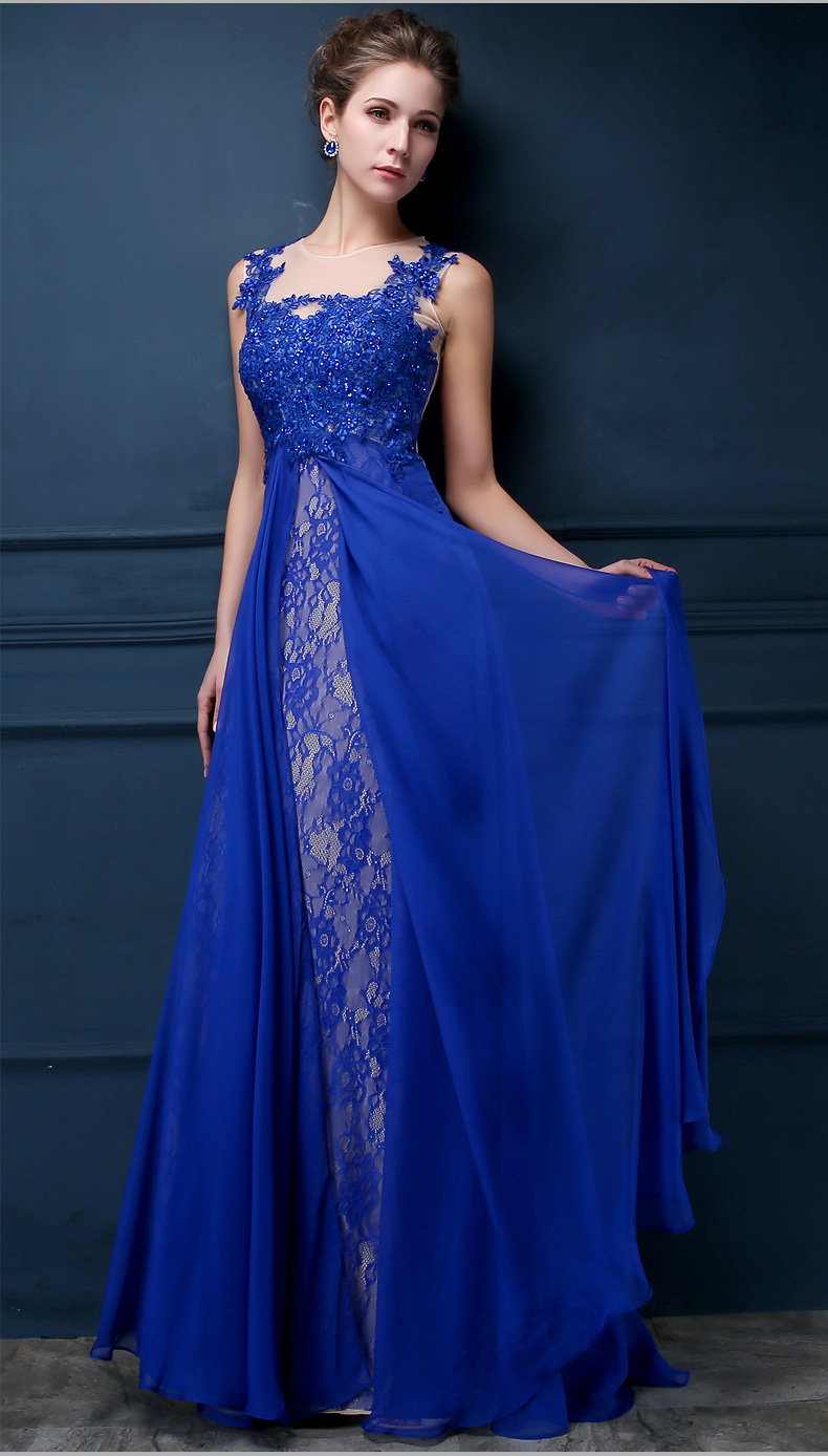 A-line Scoop Neck Sleeveless Sweep / Brush Train 100D Chiffon Evening Dress With Beading 2
