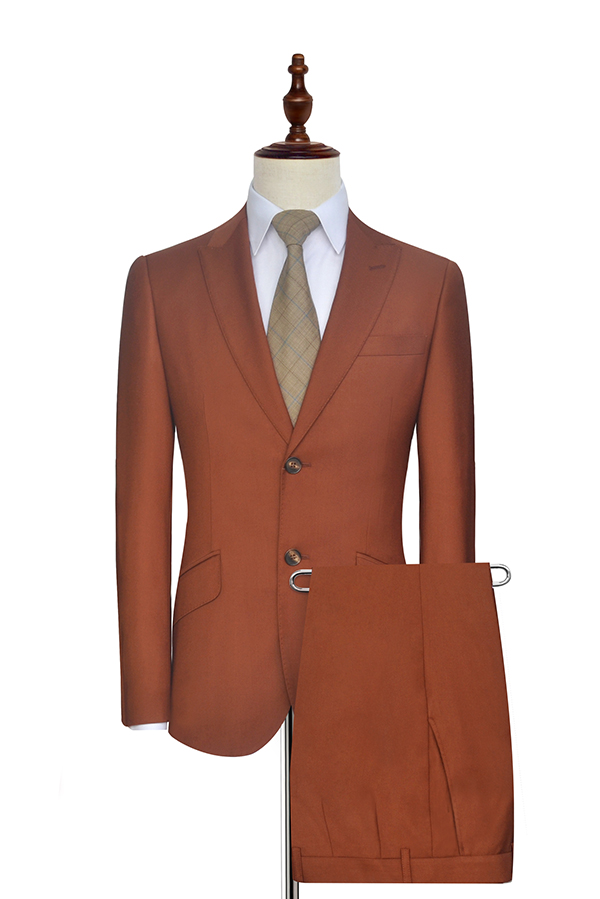 Orange Single Breasted Mens Suits for Business with Peak Lapel 2