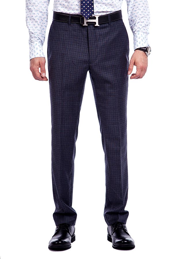 Dark Gray Small Checked Wool Blend Men's Suit with Peak Lapel 8