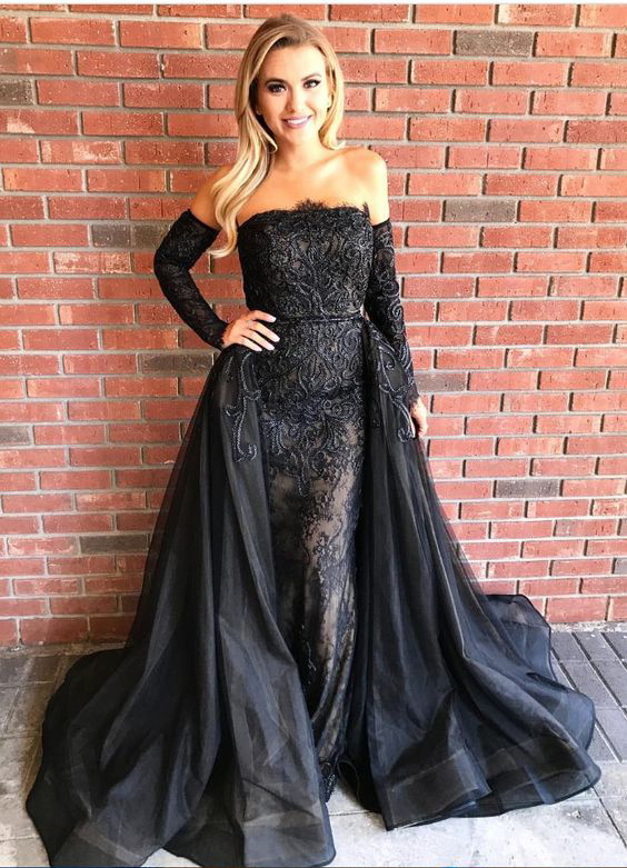 Column Strapless Court Train Evening Dress With Embroidery 3