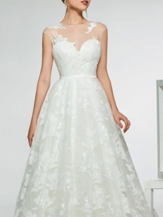 Mermaid Cap Sleeves Sweep / Brush Train Tulle Bridal Gown With Lace 3