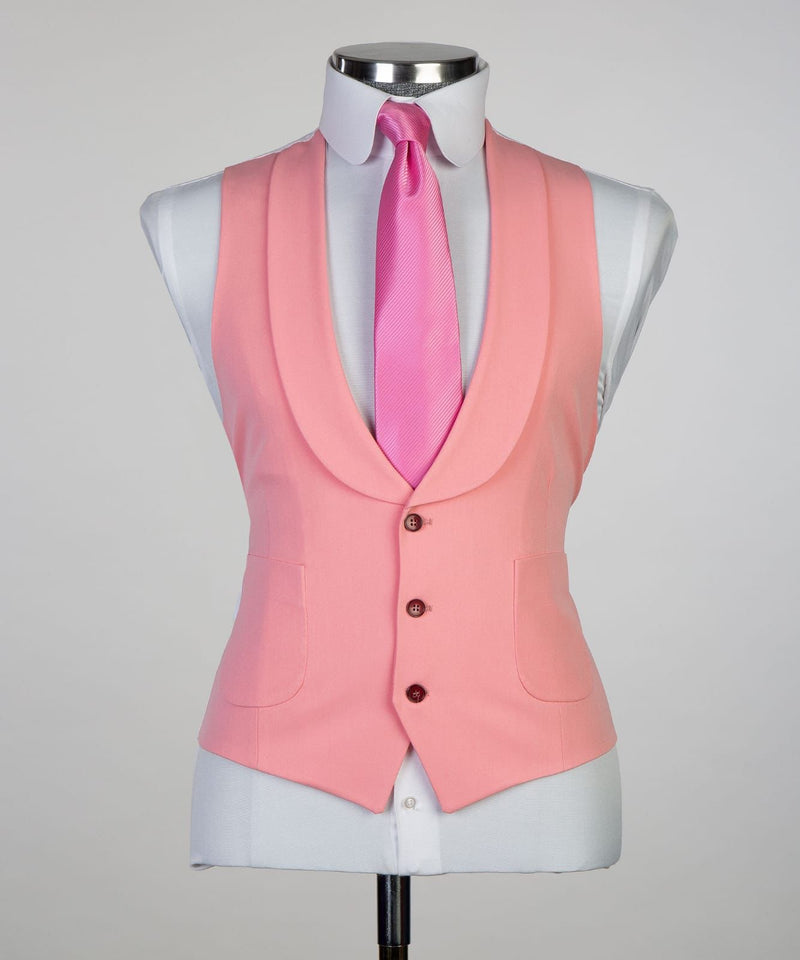 Pink Peaked Lapel Slim Fit Prom Men Suit 3