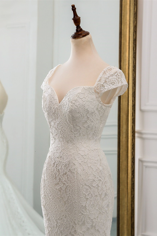 Mermaid Sweetheart Neck Cap Sleeves Floor-length Lace Wedding Dress With Lace 5