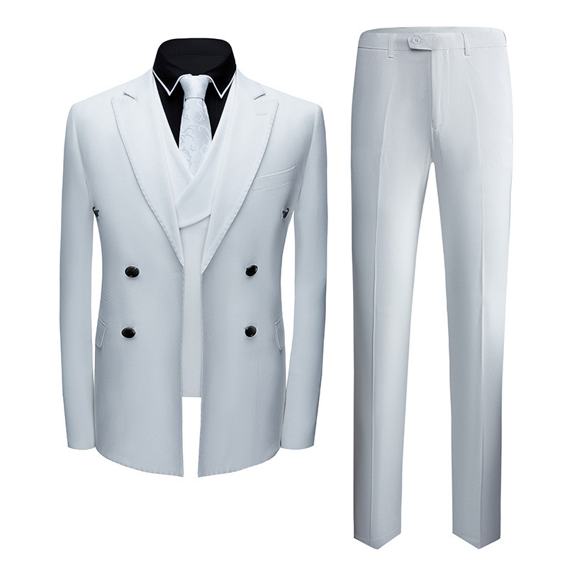 White Single Breasted Men's Suit with Notched Lapel for Business 3