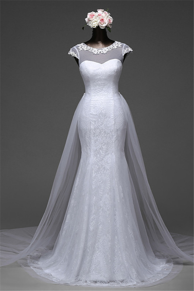 Mermaid Jewel Neck Sleeveless Floor-length Tulle Wedding Dress With Lace 5