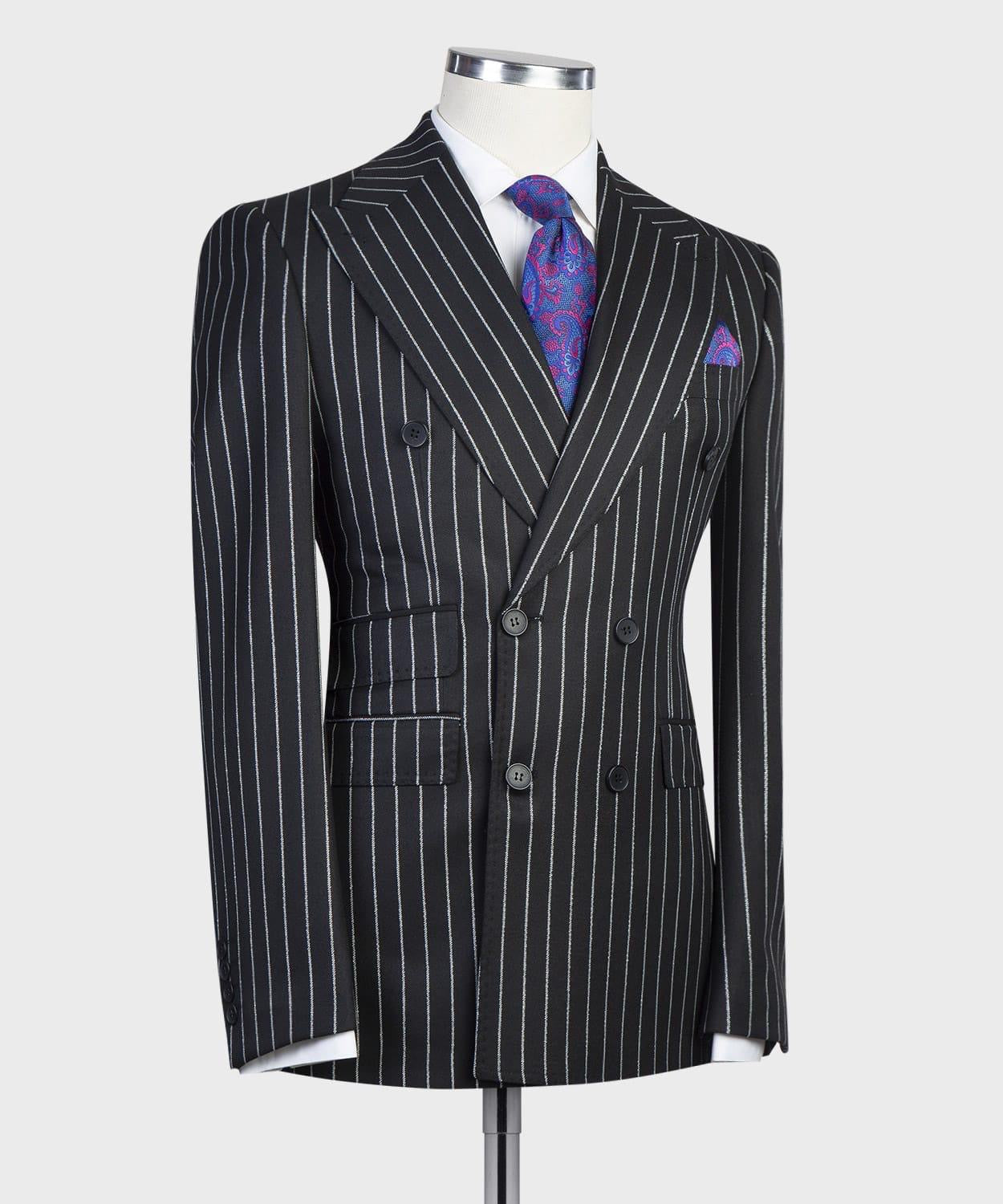 Black Stripe Double Breasted Business Men Suit with Peaked Lapel 3