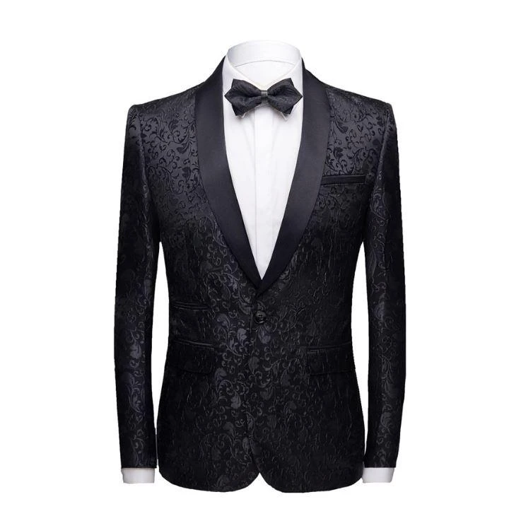 Black Jacquard Shawl Lapel Wedding Groom Tuxedo 4