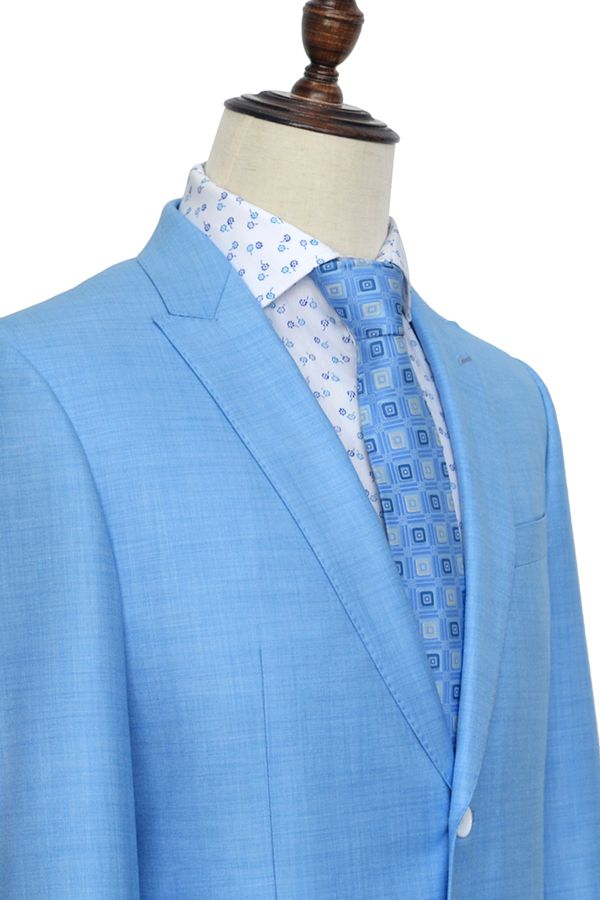 Blue Single Breasted Mens Suits for Business with Peak Lapel 3