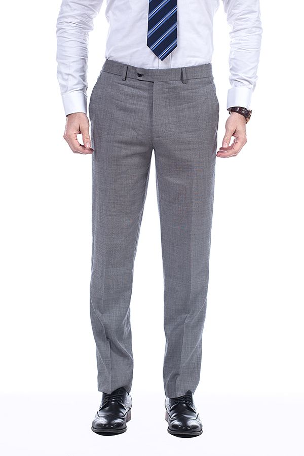 Grey Slim Fit Wool Blend Men's Suit with Notch Lapel and Two Flap Pockets 7