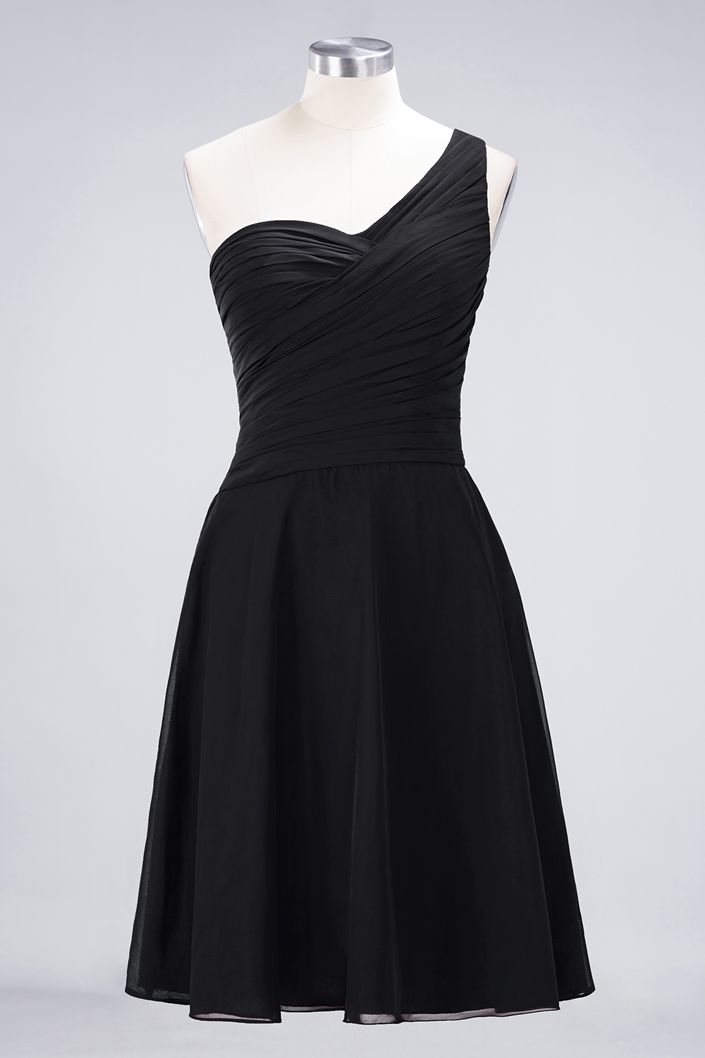 A-line One Shoulder Sweetheart Neck Sleeveless Knee-length 100D Chiffon Bridesmaid Attire With Ruffles 57